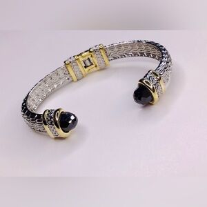 TWO TONE CUFF BRACELET WITH BLACK CRYSTALS